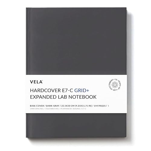 Vela Sciences Advanced E7-C Expanded Hardcover Lab Notebook, 9.25 x 11.75 in (23.5 x 30 cm), 144 Pages, Permanent Bound, 70lb Heavyweight Paper (1-Pack, Grid+)
