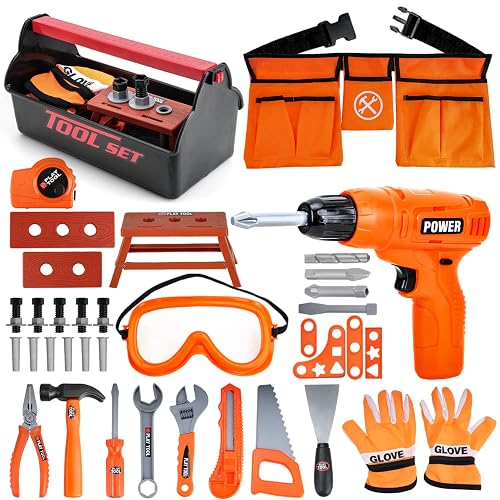 TOY Life Kids Tool Set for Boy Ages 4-6 with Belt, Toddler Tool Set with Drill, Kids Construction Toys, Learning Kit for Home DIY and Woodworking