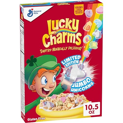 Lucky Charms Gluten Free Cereal with Marshmallows, Whole Grain, 10.5 oz | Hearts, Stars, Horseshoes, Clovers & Unicorns, 19g Whole Grain, Good Source of Calcium, 12 Vitamins