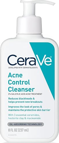 CeraVe Acne Control Cleanser, Face Wash with 2% Salicylic Acid, 8 oz | Skin Care with Niacinamide, Acne Face Wash, Acne Treatment For Face, Ceramides, Fragrance Free, Gentle, Oil Absorbing Clay