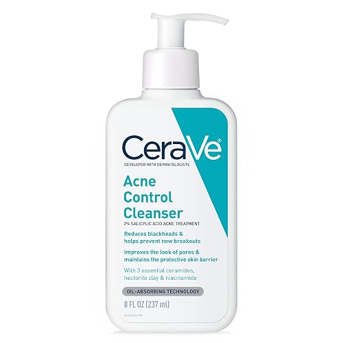 CeraVe Acne Control Cleanser, Face Wash with 2% Salicylic Acid, 8 oz | Skin Care with Niacinamide, Acne Face Wash, Acne Treatment For Face, Ceramides, Fragrance Free, Gentle, Oil Absorbing Clay