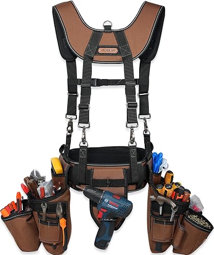 WELKINLAND 39-Pocket Tool Belt With Suspenders, Heavy-Duty Roof Tool Belt | Large Carpenter Bags With Suspenders For Man, Adjustable Carpenter Tool Pouch With Suspenders, Well-Padded Framer Tool Belt