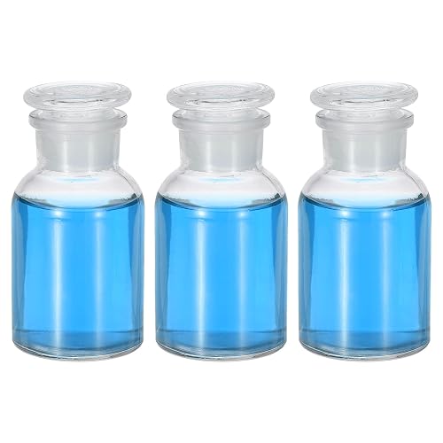 PATIKIL Reagent Media Bottle 3 Pcs 125ml Glass Wide Mouth Clear | Reagent Media Storage Bottle with Glass Ground Stopper for Lab Water Reagent Liquids, Chemistry, Science, Vase, Perfume