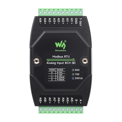 Waveshare Industrial 8-Ch Analog Acquisition Module, 12-Bit High-Precision, Supports Voltage and Current Acquisition, DC 7~36V Wide Voltage Power Supply, 8-ch Voltage Mode, 0~10V