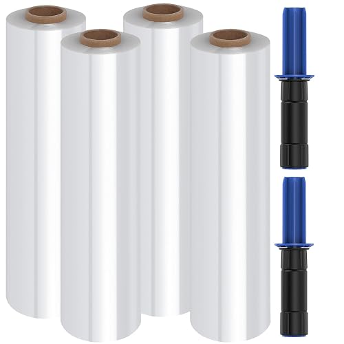 FugaCity Stretch Wrap Film-15 in 1000 FT 60 Gauge Shrink Wrap for Furniture Wrapping Shipping, Moving Supplies Clear Plastic Wrap, Heavy Duty Industrial Strength,500% Stretch(4 Roll with Handles)