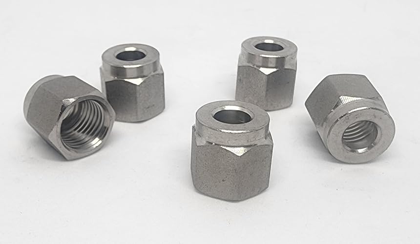 Set of 5, 1/4" Compression Fitting Nut, 316 Stainless Steel, Swagelok & Parker Compatible