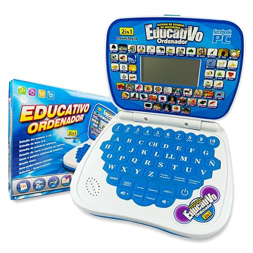 Zeenkind Spanish English Toy Laptop, Learning Toys for Kids 3+ Years Old Spanish Learning Bilingual Toy Computer for Kids, Educational Computer Toys with Alphabet Numbers Words Spelling Math