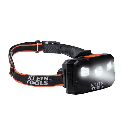 Klein Tools 56048 Rechargeable LED Headlamp with Adjustable Fabric Strap | 400 Lumens, All-Day Runtime, for Work, Running, Outdoor Hiking