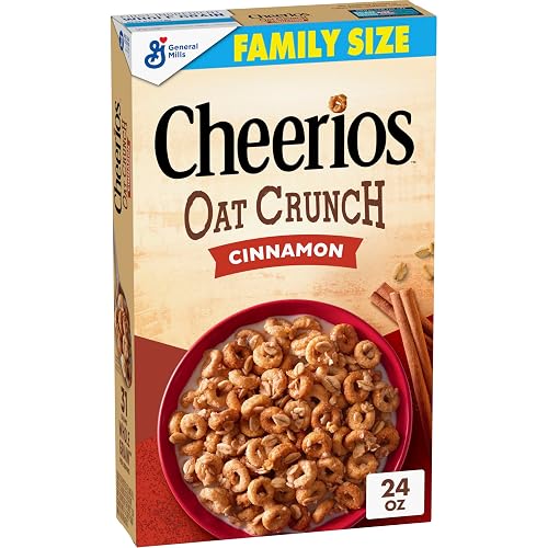 Cheerios Oat Crunch Cinnamon Cereal, Whole Grain, Family Size, 24 oz | Real Cinnamon Multigrain Os, Crunchy Oat Topping, 31g Whole Grain, Helps Keep You Full, Great for Trail Mix