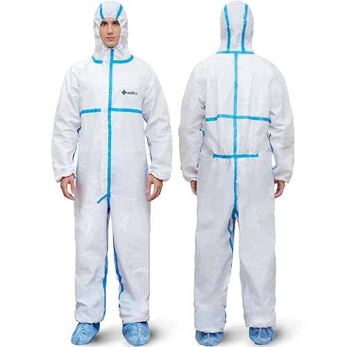 Medtecs Hazmat Suits - 6 Sizes Options - Disposable Coveralls Suit, Medical Protective Coverall PPE Hazmat Suits