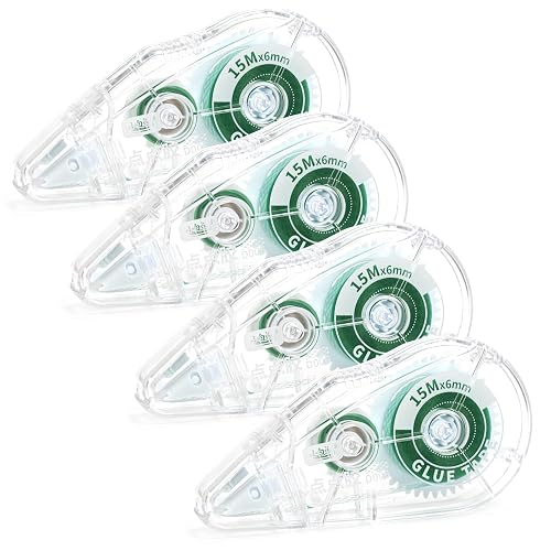 HUIRUSO 4 Pack Double Sided Tape Roller, Scrapbook Supplies, Glue Tape | Crafts, Scrapbooking, School Office Journaling Supplies (0.24 inch X 49 feet)
