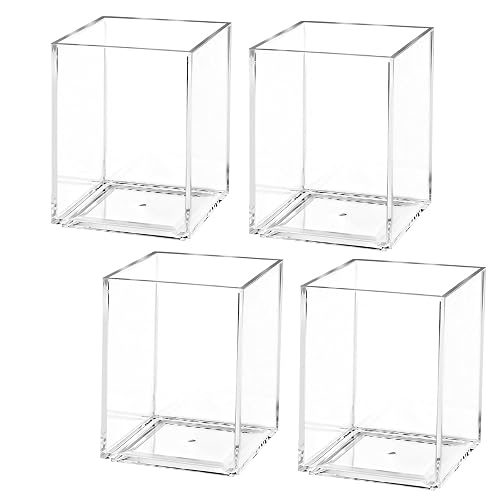 AZUREAL 4 Pack Clear Acrylic Pen Holder Cup, Clear Makeup Brush Holder, Thickened Acrylic Desktop Stationery Organizer for Office, School, and Home Storage
