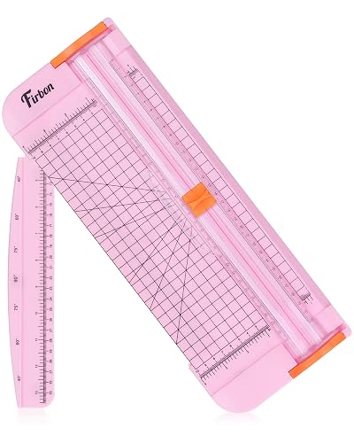 Firbon A4 Paper Cutter, 12 Inch Paper Trimmer with Extened Ruler, Pink | 12 Sheet Capacity | CM & Inch Scale | Spring-Loaded Safe Blade | Cuts Cardstock, Vinyl, Coupons, Labels & Scrapbooking Crafts