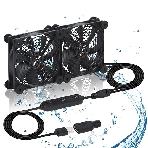 Dual 120mm USB Cooling Fan 10-Speed 5V/12V Waterproof for Router Xbox PC | High CFM airflow boosts ventilation for computer cases, AV cabinets, and electronics racks; intake or exhaust setup