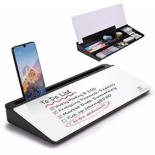 TSJ OFFICE Desktop Whiteboard Dry-Erase-Board - Computer Keyboard Stand White Board Surface Pad with Drawer, Desk Organizers with Accessories for Office, Home, School Supplies - Black