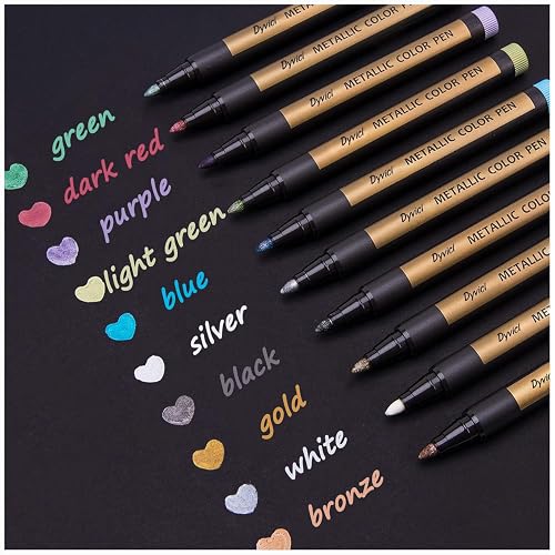 Dyvicl Metallic Marker Pens - Set of 10 Medium Point Metallic Markers for Rock Painting, Black Paper, Card Making, Scrapbooking Crafts, DIY Photo Album