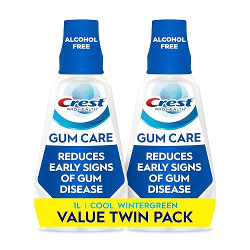 Crest Gum Care Mouthwash, Cool Wintergreen, CPC Antigingivitis/Antiplaque Oral Rinse 1L (33.8 fl oz), Pack of 2, Alcohol Free for Adults