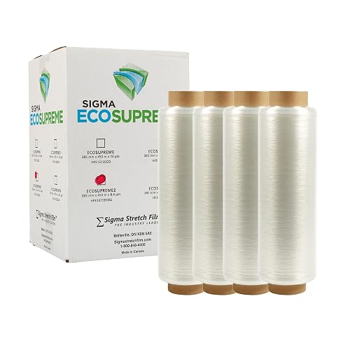 SIGMA Eco Supreme Stretch Wrap (4-Pack) 15.15in x 1476ft, Clear Shrink Wrap Self Adhering Plastic Wrap for Packing, Moving, Shipping and Protecting