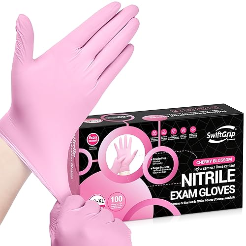 SwiftGrip Nitrile Exam Gloves, 4 Mil, Cherry Blossom, Food Safe Gloves Disposable Latex Free, Powder Free