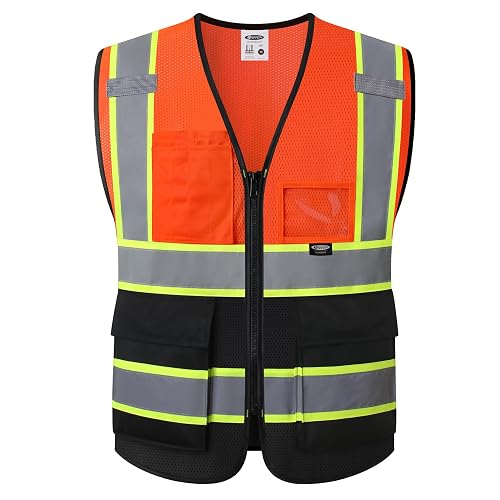 JKSafety Safety Vest for men women Hi Vis Vest with Pockets and Zipper High Visibility Reflective Vests BX320