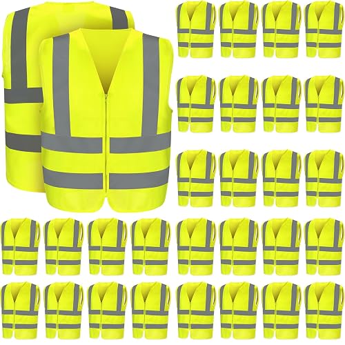 Relaxweex 20 Pcs Reflective Safety Vest Bulk High Visibility Vest | Construction Vest Yellow Reflective for Men Women Construction Roadside Workers