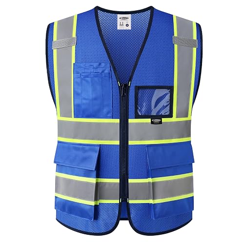 JKSafety Safety Vest for men women Hi Vis Vest with Pockets and Zipper High Visibility Reflective Vests BX320