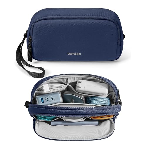tomtoc Electronic Organizer Travel Case, Dual Compartment Tech Organization | Water Resistant Cable Pouch Storage Bag for Charger, Cord, Phone, Hard Drive, Power Bank, Accessories Travel Essentials