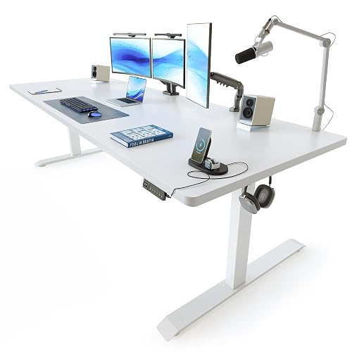 FEZIBO 83 x 37 Inch Large Electric Standing Desk 1" Thick Desktop, White | Extra-Large Workspace, Integrated Dual-Beam Frame, Powerful Motor, 220 lbs Capacity, Cable Management, Easy Assembly