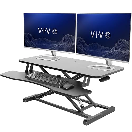 VIVO Black 36 in Standing Desk Converter, DESK-V036KB | Height Adjustable, Stand Up Desk Riser, Wide Keyboard Tray, Dual Monitor and Laptop Workstation, Black Frame, K Series