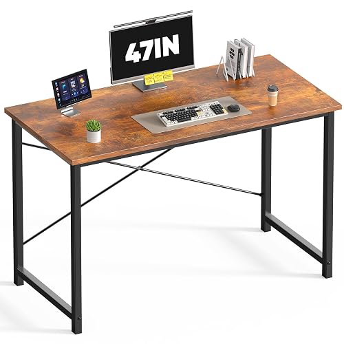 DUMOS 47 Inch Small Computer Desk, Gaming Desks for Home Office Bedroom | Modern Study Writing Work Table, Craft PC Desk Simple Workstation with Reinforcement Structure, Modern Rustic Brown