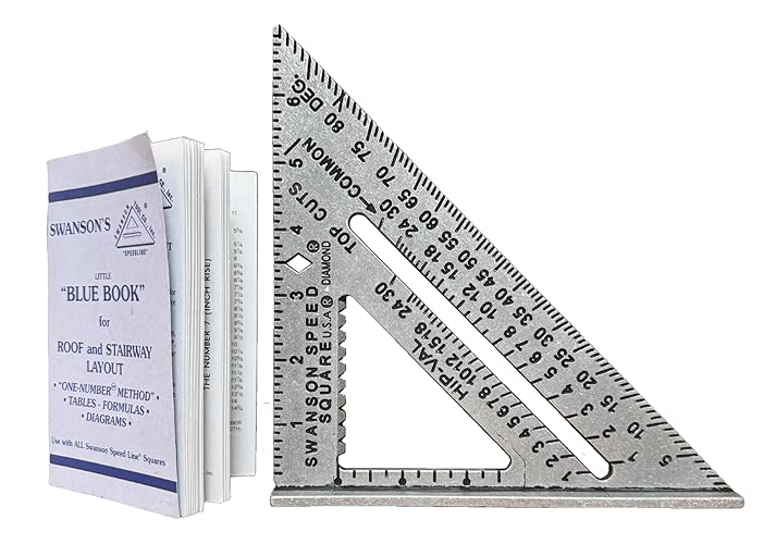 SWANSON Tool Co S0101 7 Inch Speed Square, Blue | Durable 7" aluminum speed square functions as a try, miter & saw guide. Includes pocket Swanson Blue Book for layout.