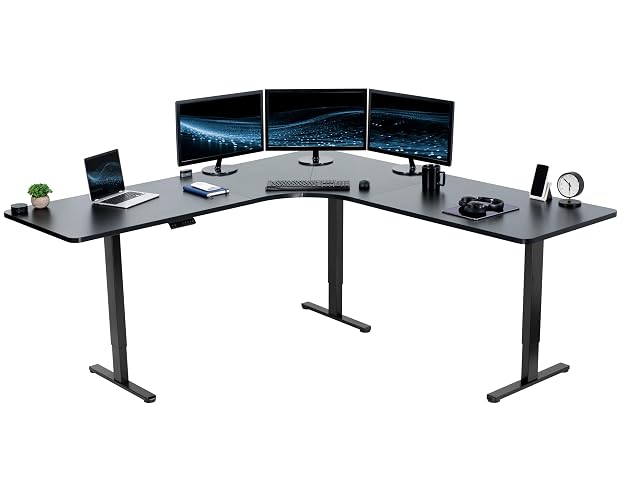 VIVO Black 83 x 83 in Corner Standing Desk, DESK-KIT-E3CB83B | Electric, Triple Motor, Holds 264 lbs, Sit Stand L-Shaped Table, Height Adjustable, Memory Presets, E3C Series, Black Frame