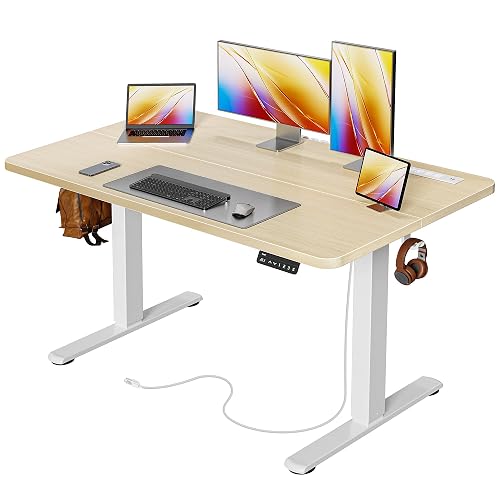 Huuger 47 X 24 Inch Electric Standing Desk with Power Outlets and USB-C Port, Height Adjustable Desk, Sit Stand Desk for Home Office, Computer & Gaming Desk with 3 Presets, Stable Steel Frame, Marple