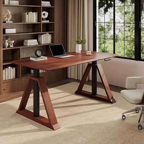 FLEXISPOT 60 x 30 Inch Oak Executive Standing Desk, Walnut | Mid-Century Modern Sit-Stand Desk, Architectural V-Frame Design, Multi-Monitor Setups, Dual Motor & 220 LBS