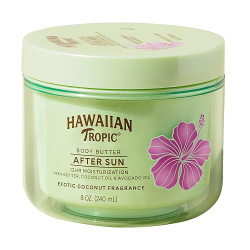 Hawaiian Tropic After Sun Body Butter with Coconut Oil, 8 Oz | Moisturizing after sun lotion, 12 hours of hydration, Coconut scent, Made with shea butter, Soothes skin