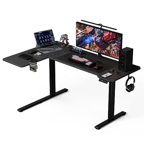 Acrolix L Shaped Electric Standing Desk,59x40 Reversible,Black Carbon | 176 lbs Capacity,28.3-46.4" Height,3 Memory Presets,Quiet <45dB Motor,Cup Holder&Hook,Home Office Gaming Corner Desk