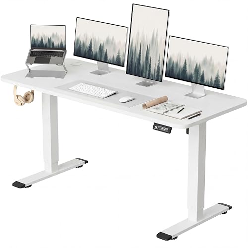 Furmax 55 Inches Electric Height Adjustable Standing Desk Home Office Desk | Large Sit Stand Up Computer Desk Memory Preset with T-Shaped Metal Bracket, White