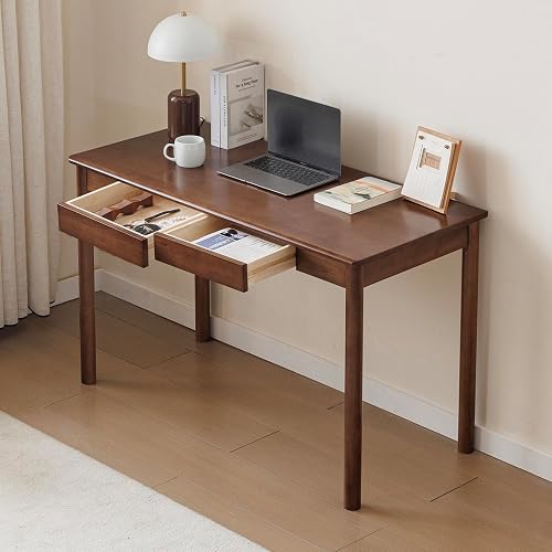 IronHaul Solid Wood Desk with Drawers (Walnut Color, 47.2inch) | Gaming Study Home Office Desk for Small Spaces, Small Computer Work Desk for Bedroom, Easy to Assemble