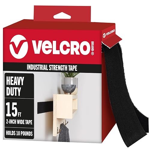 VELCRO Brand Heavy Duty Tape with Adhesive, Black, 15 Ft x 2 in Roll | Industrial Strength Mounting Tape, Holds Up To 10 Lb, Cut Strips To Length, Strong Hold For Indoor Or Outdoor Use