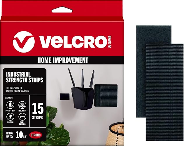 VELCRO Brand Heavy Duty Strips with Adhesive Industrial Strength Mounting Tape 4x2 Inch Wide Fasteners Holds 10 lbs | Indoor or Outdoor Use, Black (VEL40020-USA) (Pack of 180)