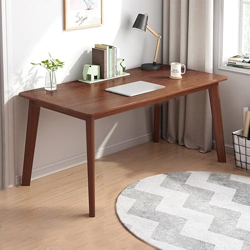 IOTXY Simple Wooden Writing Desk - 55" W PC Laptop Computer Table, Walnut | Nordic Minimalist Style, MDF Tabletop, Solid Wood Legs, Home Office Workbench, Live Broadcast Workstation, 10-Min Assembly