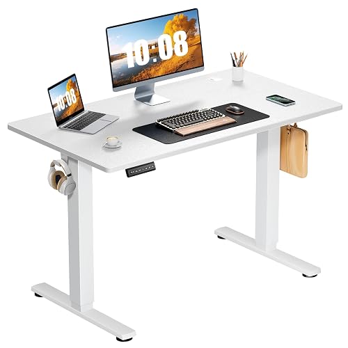 Sweetcrispy Electric Standing Desk, Computer Desk, 40x24 Inch | Adjustable Height, Splice Wood Board, 3 Memory Preset, Sit Stand Work Table for Home Office, White