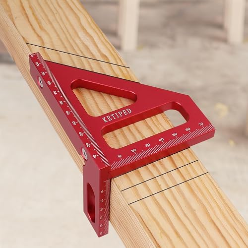 KETIPED 3D Multi-Angle Measuring Ruler,45/90 Degree Aluminum Alloy Woodworking Square Protractor,Drawing Line Ruler, Miter Triangle Ruler High Precision Layout Measuring Tool for Engineer Carpenter,R