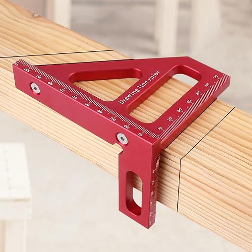 KETIPED 3D Multi-Angle Measuring Ruler,45/90 Degree Aluminum Alloy Woodworking Square Protractor,Drawing Line Ruler, Miter Triangle Ruler High Precision Layout Measuring Tool for Engineer Carpenter,R