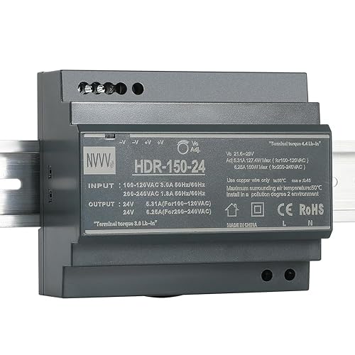 HDR-150-24 Ultra Slim Step-Shape DIN Rail Power Supply, 24Volt 5.31Amp 127.4Watt