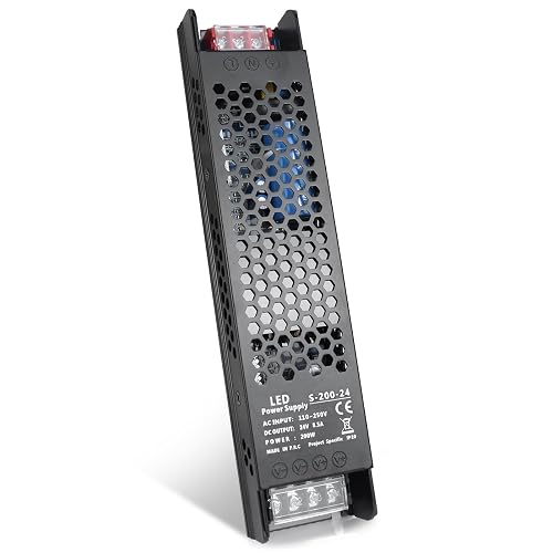 24V 8.5A 200W Universal Regulated Switching Power Supply, 100-250V AC to 24V DC Converter, LED Driver, Industrial Transformer, Adapter for Strip Light, Lamp, Radio