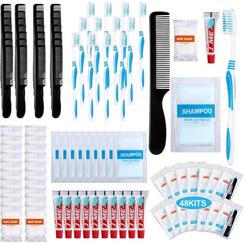 Newtay 240 Pcs 48 Kit Personal Hygiene for Homeless Bulk Toiletry Supplies | Basic Disposable Toiletry Kit Homeless Care Package for Travel Charity Include Toothbrush, Toothpaste, Comb, Soap, Shampoo