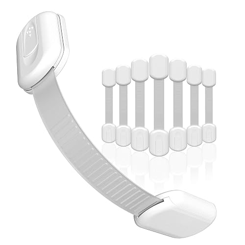 SKYLA HOMES Cabinet Strap Locks for Baby Proofing, 8 Pack, White | Adjustable 3-7 inch straps bend around corners and open with a simple press-and-slide release for adults.