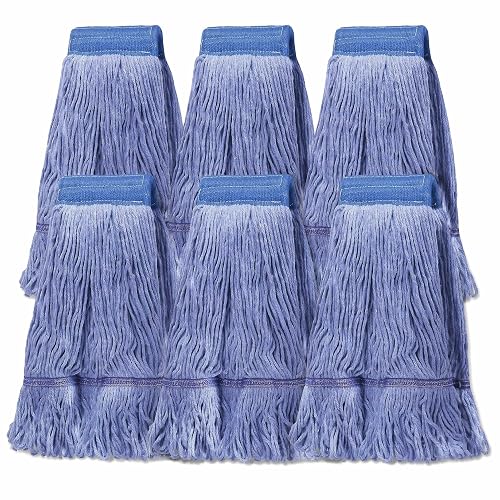 6Pack Heavy Duty Commercial Looped End Cotton Mop,String Cotton Mop Refill Heads Wet Industrial Blue Cotton Looped End String Head Refills, Heavy Mop Replace Head,for General and Floor Cleaning