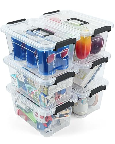 NUMIFUN 7Qt Clear Plastic Storage Bins with Lids,Transparent Design,6 Pack | Stackable Storage Containers with buckle latches & handles.Dust-proof clear design for home,office & pantry space saving